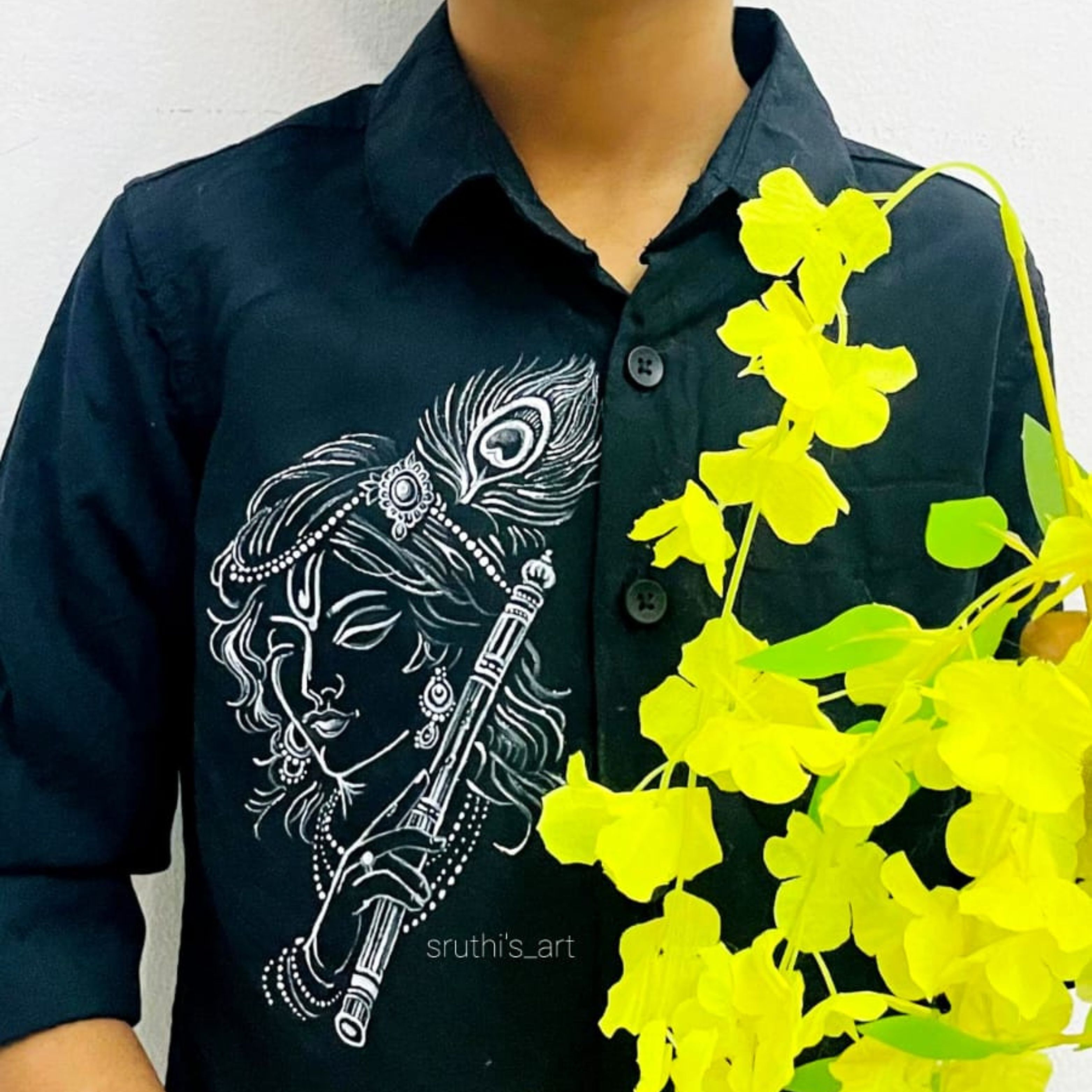 krishna painting on black kids shirt